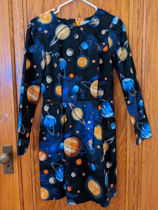 Birds Of North America Dresses & Skirts - Galaxy Planet Print Long Sleeve Dress - Black with Blue & Orange Planets